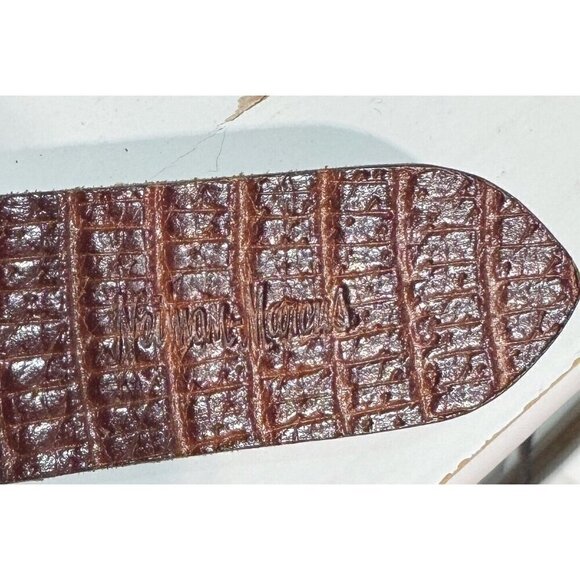 Neiman Marcus Metal Chain Gold Tone Mesh Brown Leather Belt Paisley Studded Sz 6 - Picture 9 of 12